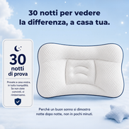 Il cuscino SogniSereni™ aiuta il tuo bambino a dormire più comodo e tranquillo, notte dopo notte — o ti rimborsiamo.