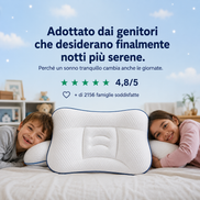 Il cuscino SogniSereni™ aiuta il tuo bambino a dormire più comodo e tranquillo, notte dopo notte — o ti rimborsiamo.