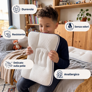 Il cuscino SogniSereni™ aiuta il tuo bambino a dormire più comodo e tranquillo, notte dopo notte — o ti rimborsiamo.