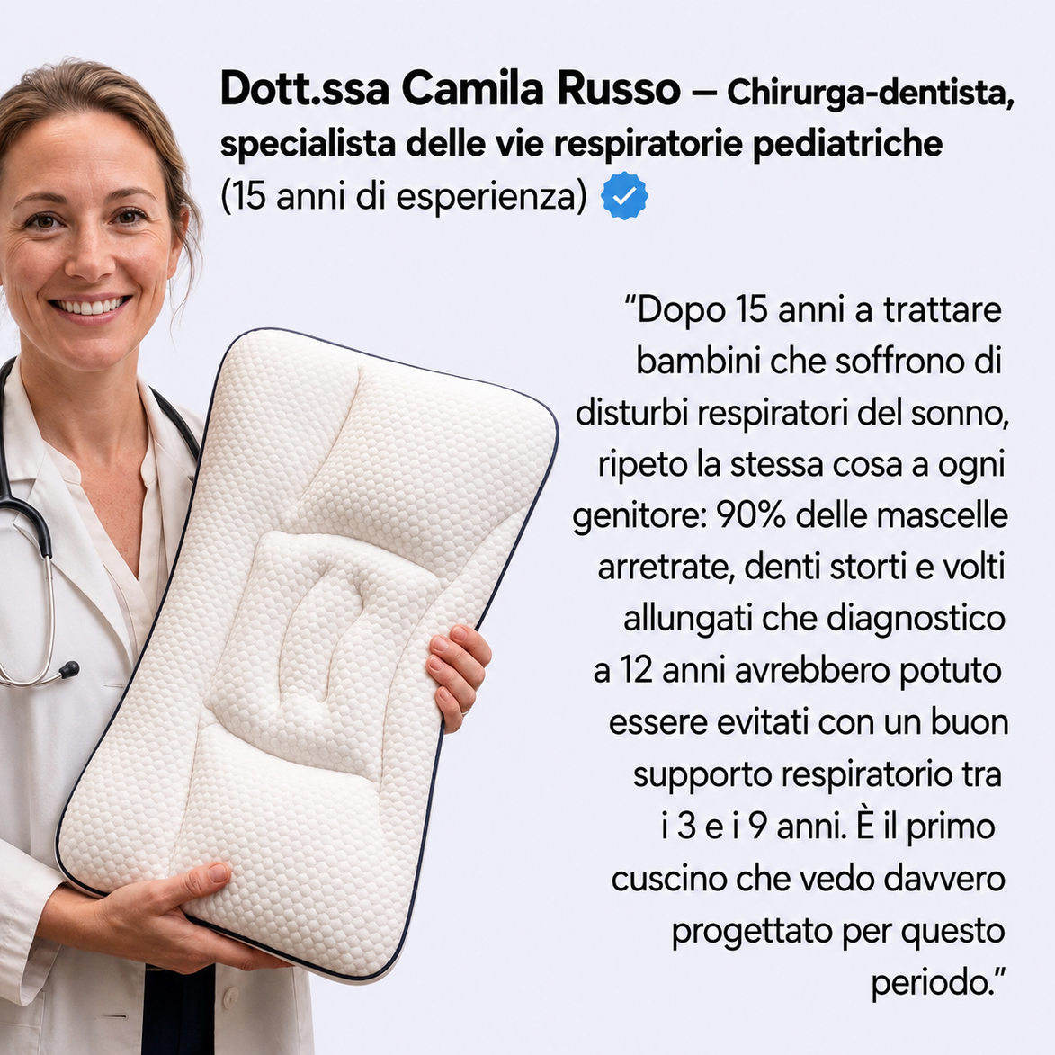 Il cuscino SogniSereni™ aiuta il tuo bambino a dormire più comodo e tranquillo, notte dopo notte — o ti rimborsiamo.