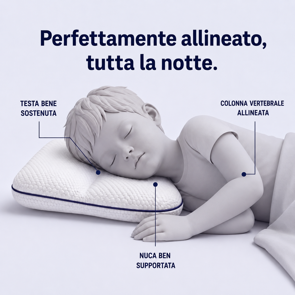 Il cuscino SogniSereni™ aiuta il tuo bambino a dormire più comodo e tranquillo, notte dopo notte — o ti rimborsiamo.